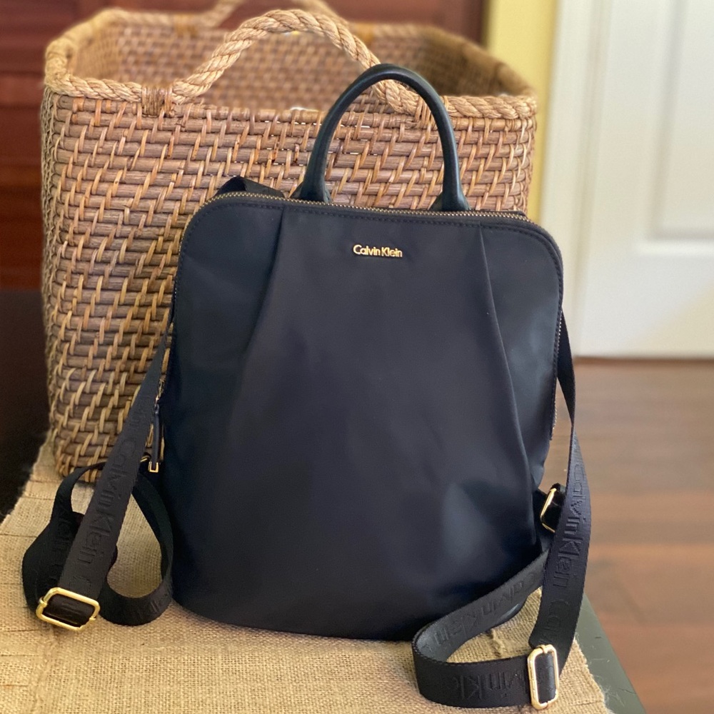 Calvin Klein Nylon Leather Medium Backpack Black